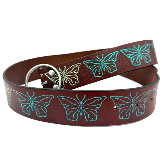Y2K Butterfly Belt Italian Leather Sz S - 36.5" – Made in USA - Indie Festival - Picture 1 of 6